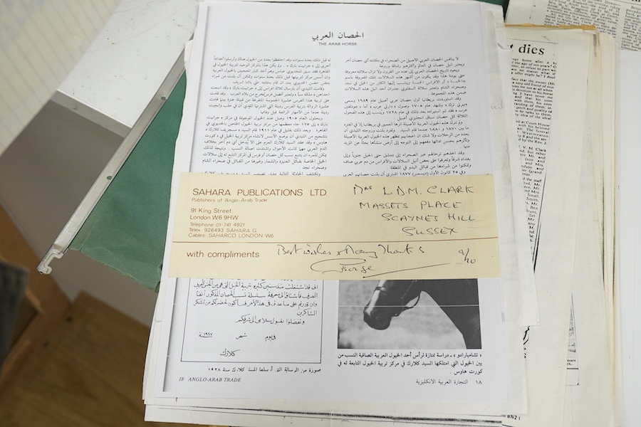 Archive of the Courthouse Farm Stud, Offham near Lewes and the Clark family, 1900-2014, including an important series of letters from Lady Anne Blunt at the Sheyk Obeyd Stud, Ain Shems, Egypt, 1912-1917, and her daughter